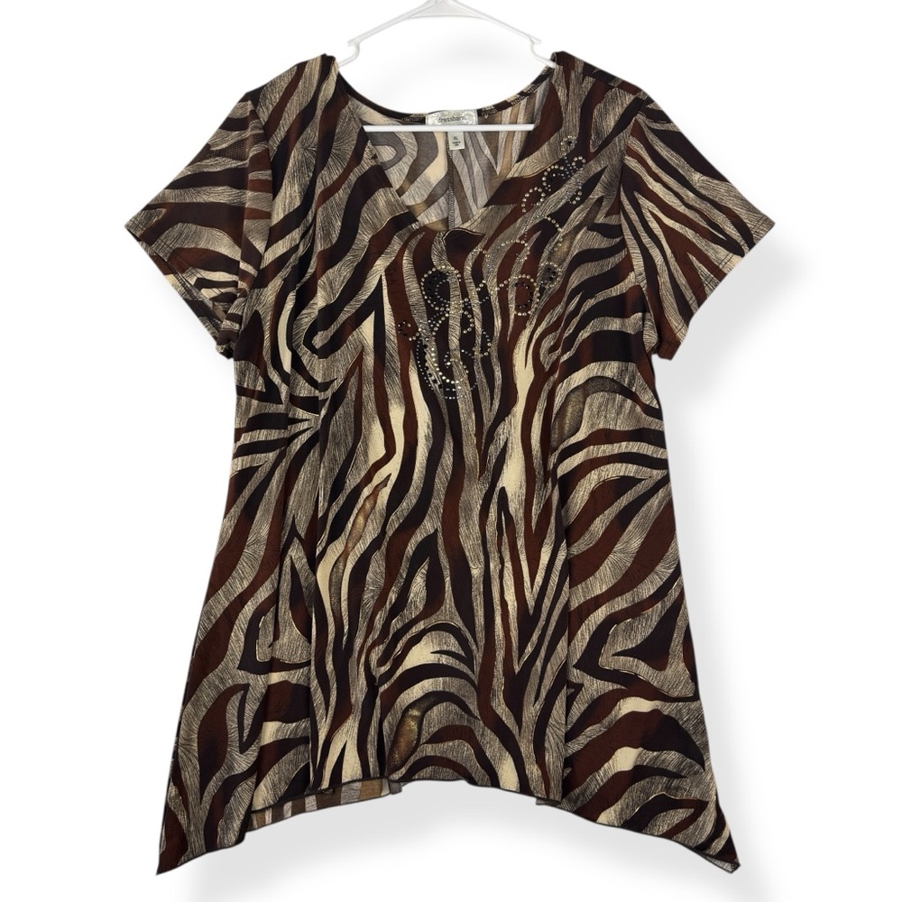 Dressbarn Top Womens XL‎ Brown Beige Tunic